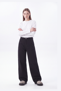 Women's 100% Cotton Pure Black Wash Loose Fit Wide Leg Jeans