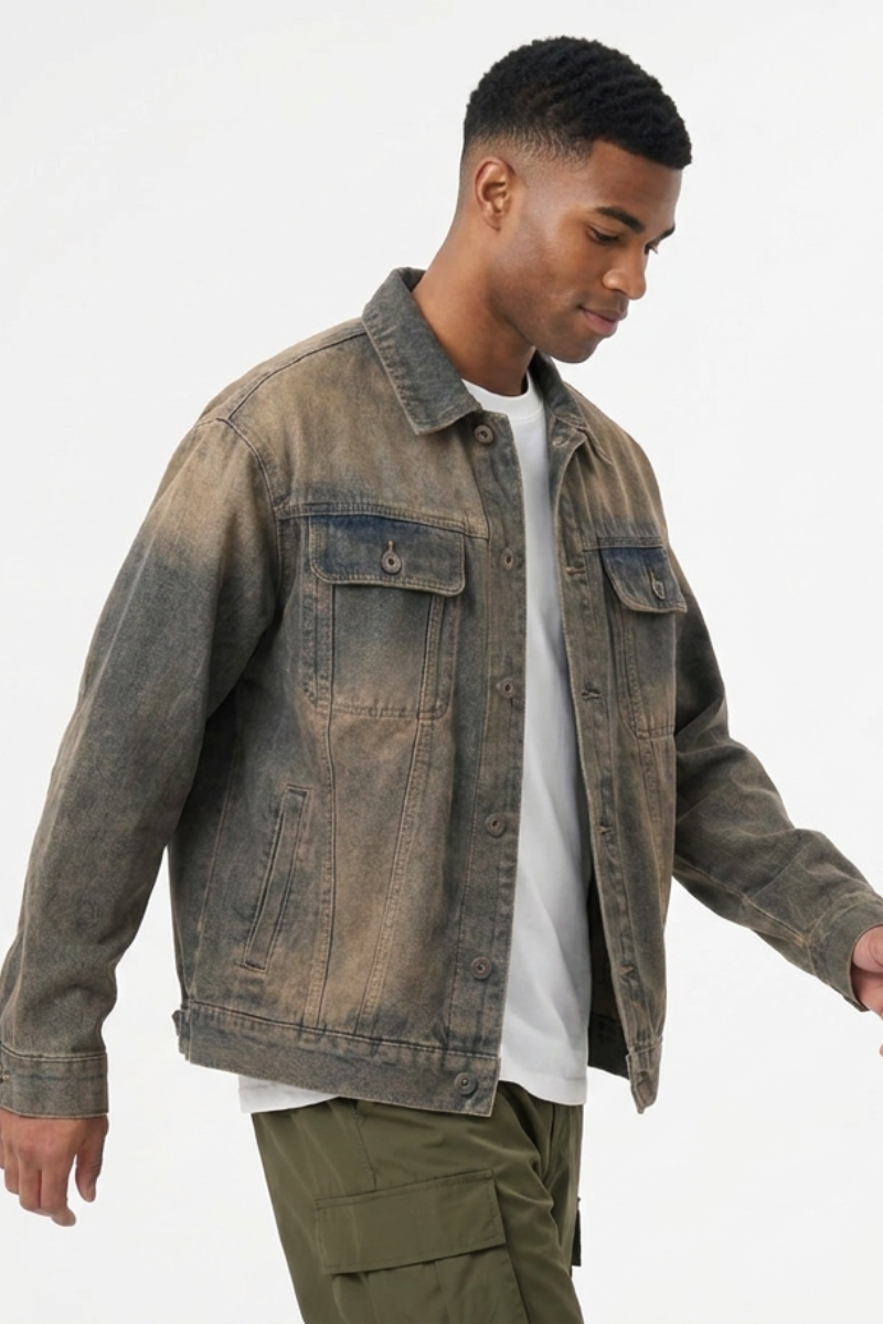 Men's Retro Dirty Wash Wasteland Style Denim Jacket