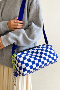 Unisex Checkered Canvas Cylinder Crossbody Bag