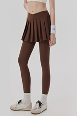 Women's Athletic Crossover Waist 2-in-1 Pleated Yoga Skirt Leggings