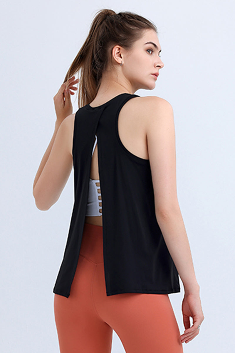 Solid Color Back Cut-Out Sports Tank Tops