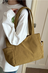 Women's Streetwear Corduroy Large-Capacity Tote Bag