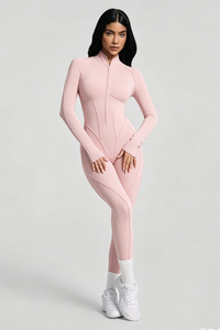 Women's Stand Collar Seam Detail Yoga Long Sleeve Jumpsuit