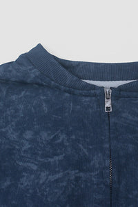 Women Retro Print Sport Set: Stand Collar Zip Jacket + High-Waist Drawstring Pants