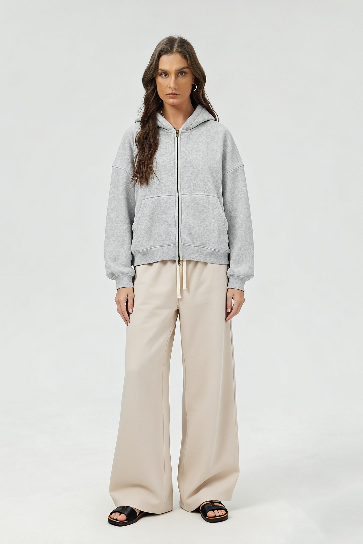 Unisex Boxy Cropped Zip-Up Fleece Hoodie