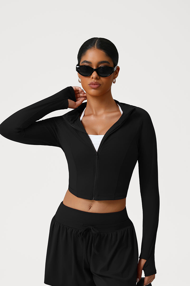 Women Slim Fit Hooded Quick-Dry Breathable Outdoor Training Jacket