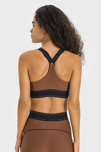Women's Color Clash Adjustable Strap Sports Bra