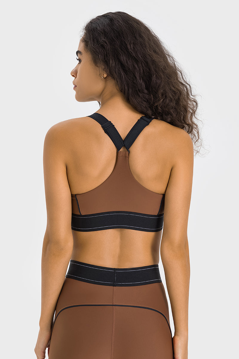 Women's Color Clash Adjustable Strap Sports Bra