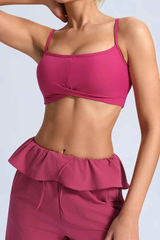 Women's Athletic Thin Strap Knot Front Criss Cross Back Bra