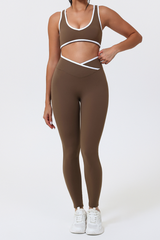 Women's Color-Block Sports Bra & Cross-Waist Sport Leggings Set