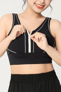Plus Size Women's Color-Block Front Zipper Sports Bra