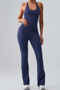 Women's Spaghetti Strap Sports Bra & Pocket Yoga Flare Pants Set