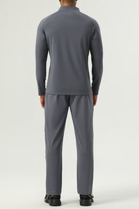 Men's Sportswear : Half-Zip Standing Collar Long Sleeve T-Shirt + Nylon Colorblocking Pants