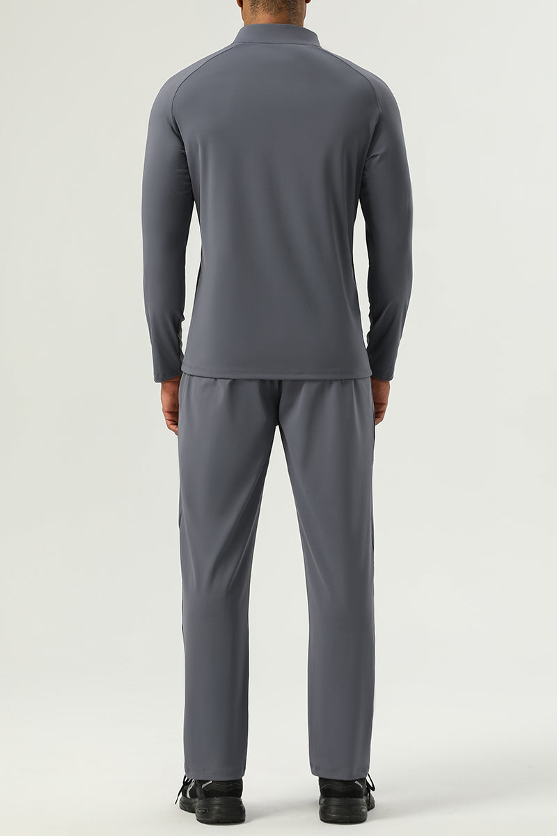 Men's Sportswear : Half-Zip Standing Collar Long Sleeve T-Shirt + Nylon Colorblocking Pants