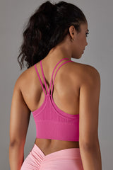 Seamless False Two-Piece Halter Ribbed Sports Bra