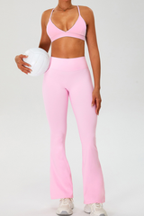 Women's Set:Cross Back Triangle Cup Bra & Flared Pants