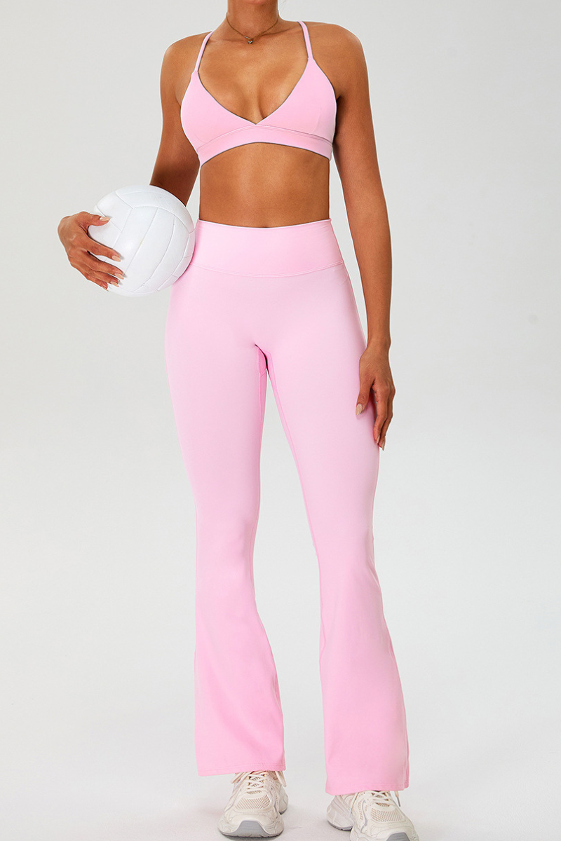 Women's Set:Cross Back Triangle Cup Bra & Flared Pants
