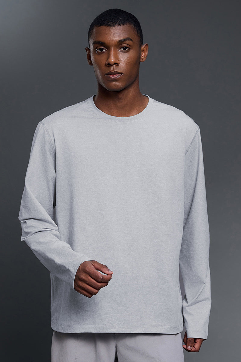 Men Round Neck Breathable Stretchy Casual Sport Long Sleeves