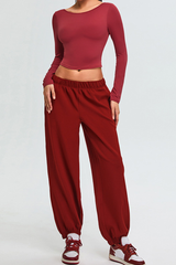 Women's Set:U-back Long Sleeves T-shirt And Cuffed Sweatpant