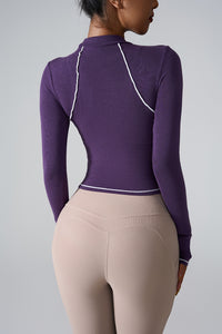Women'S Contrasting Yoga Exercise Long Sleeve T-Shirt