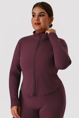Plus Size Women's Mock Neck Curved Hem Long Sleeve Yoga Jacket