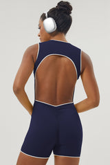 Women Color Contrast Backless Jumpsuit