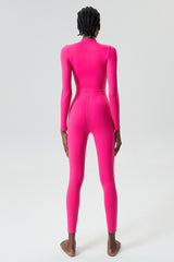 Front zipper solid color sports jumpsuit.