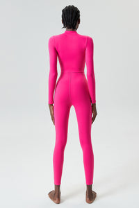 Front zipper solid color sports jumpsuit.