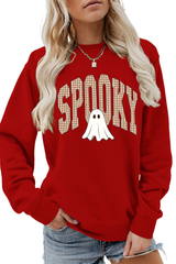 Women's Fall Halloween Plaid Ghost Print Oversize Pullover