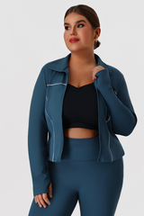 Plus Size Women's Stand-Collar Color-Block Line Yoga Jacket
