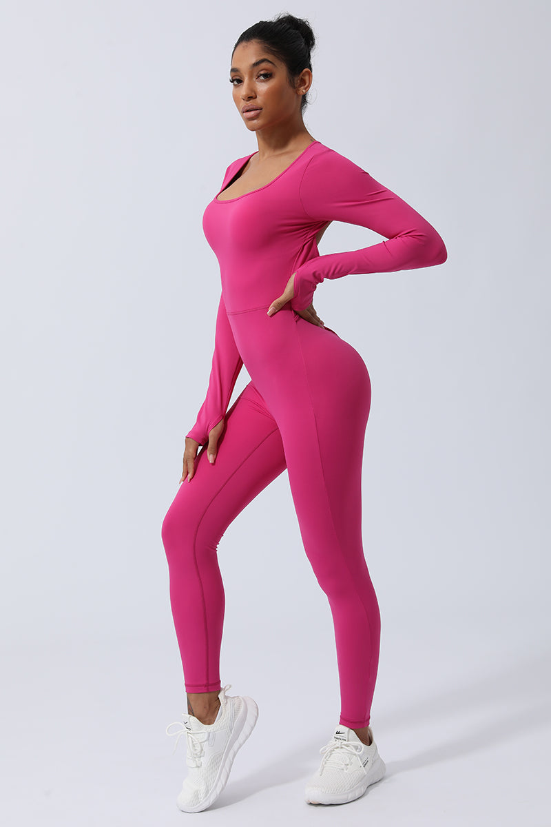 Women Square Collar Backless Sport Jumpsuit