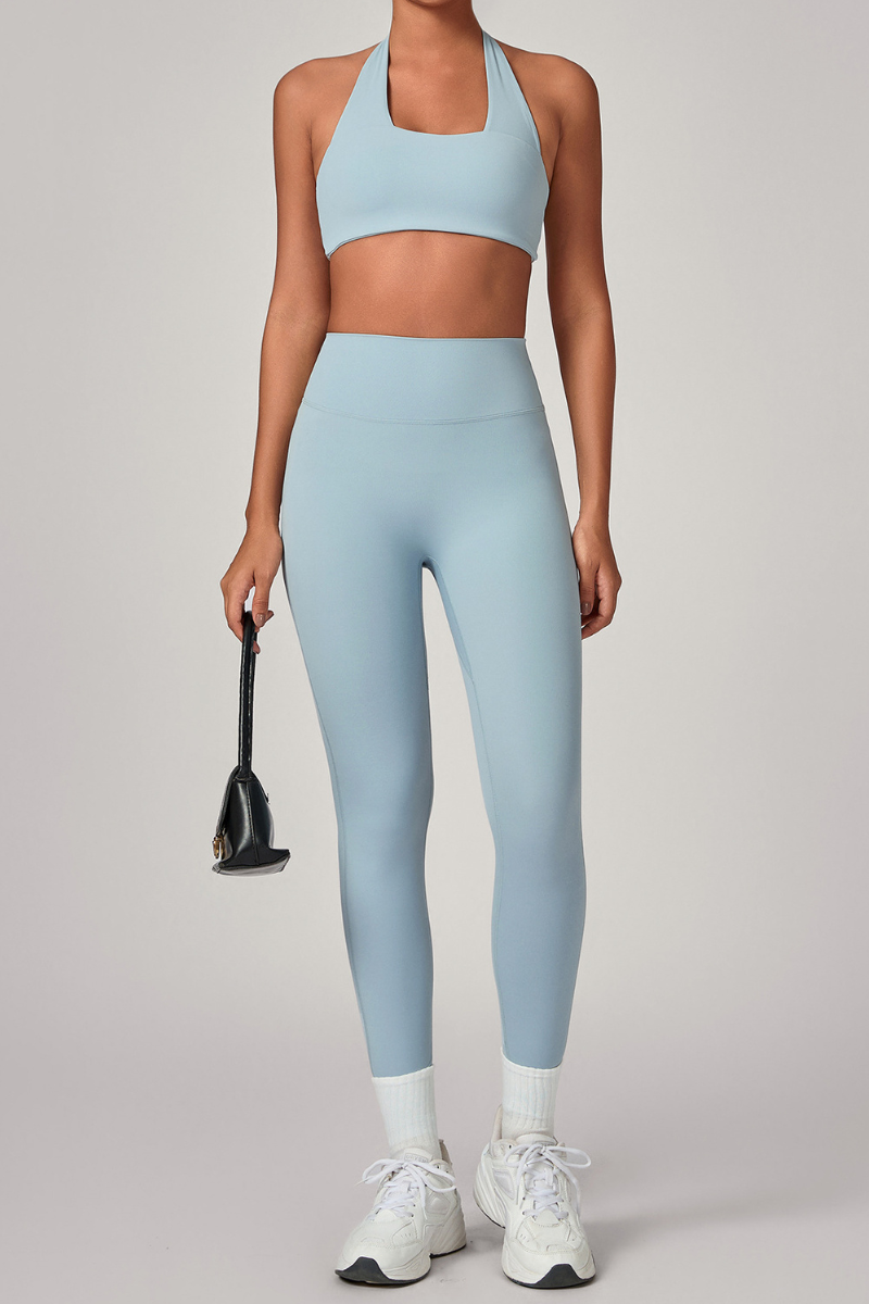 Women's Set:U-neck Halterneck Bra And High-Waist Leggings