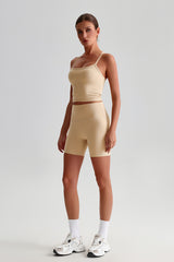 Women High-Waisted Peach Booty Yoga Set: Seamless Crotch Shorts + Y-Back Sports Bra