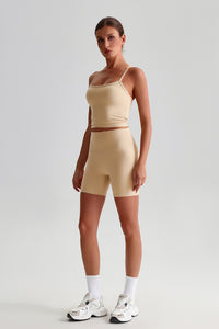 Women High-Waisted Peach Booty Yoga Set: Seamless Crotch Shorts + Y-Back Sports Bra