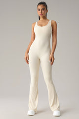 Women U-Neck Open-Back Sculpting Flared Pants Yoga Bodysuit