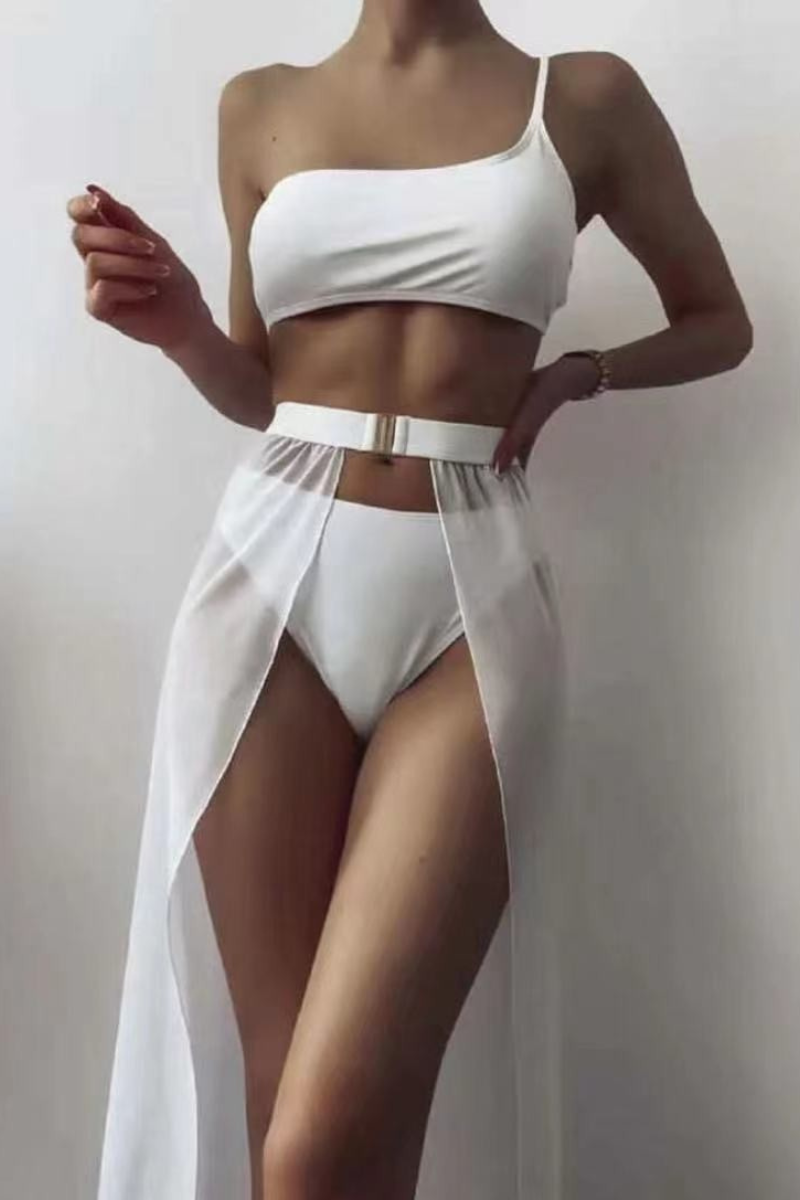 Women's Sheer One Shoulder High Waist Bikini Set - 3pcs