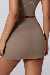 Women Color-Blocking High Rise Anti-Exposure Running Yoga Fitness Tennis Skirt