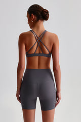 Women Outdoor Quick-Dry Naked Sensation Yoga Set: Cross-Back Slim-Fit Sports Bra + High-Waisted Sculpting Shorts