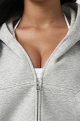 Women Cropped Hooded Zip-Up Casual Sportswear Jacket