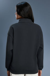 Women Half Zip Fleece Stand Collar Loose Casual Warm Sweatshirt