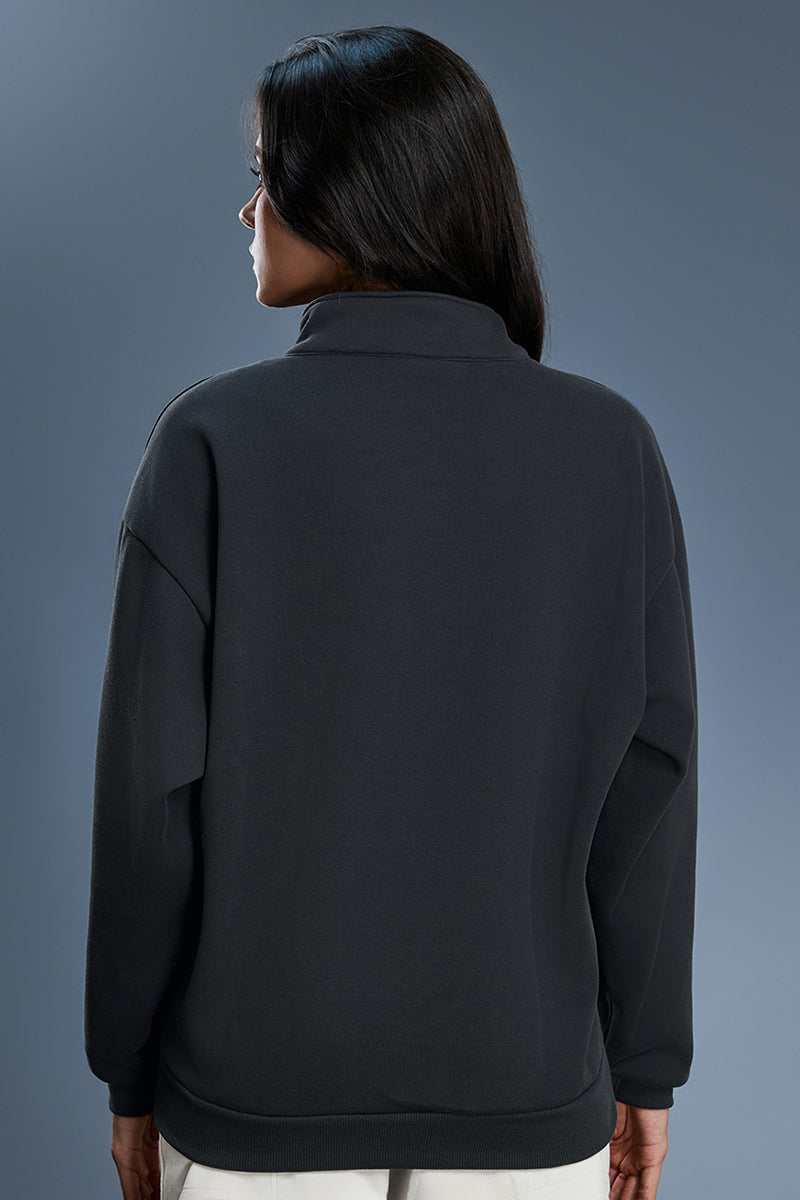 Women Half Zip Fleece Stand Collar Loose Casual Warm Sweatshirt