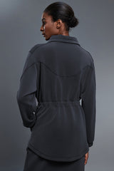 Women Stand-Collar Mid-Length Drawstring Waist Casual Commuting Jacket