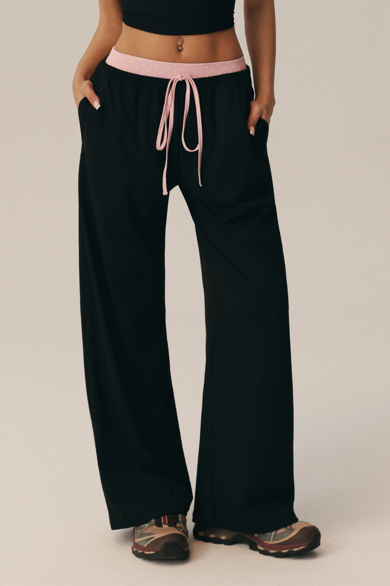 Women's Polka Dot Contrast Waistband Wide Leg Casual Pants