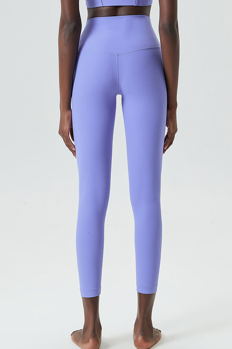 Solid high-rise threaded athletic leggings