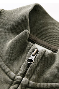 Men/Women Vintage Washed Zip-up Sweatshirt - Pure Cotton Terry Stand-up Collar