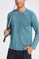 Men's Crew Neck Textured Athletic Long Sleeve T-shirt