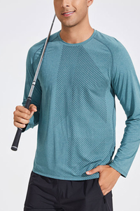 Men's Crew Neck Textured Athletic Long Sleeve T-shirt