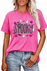 Women's Halloween Pumpkin Ghost Bat Print T‑shirt