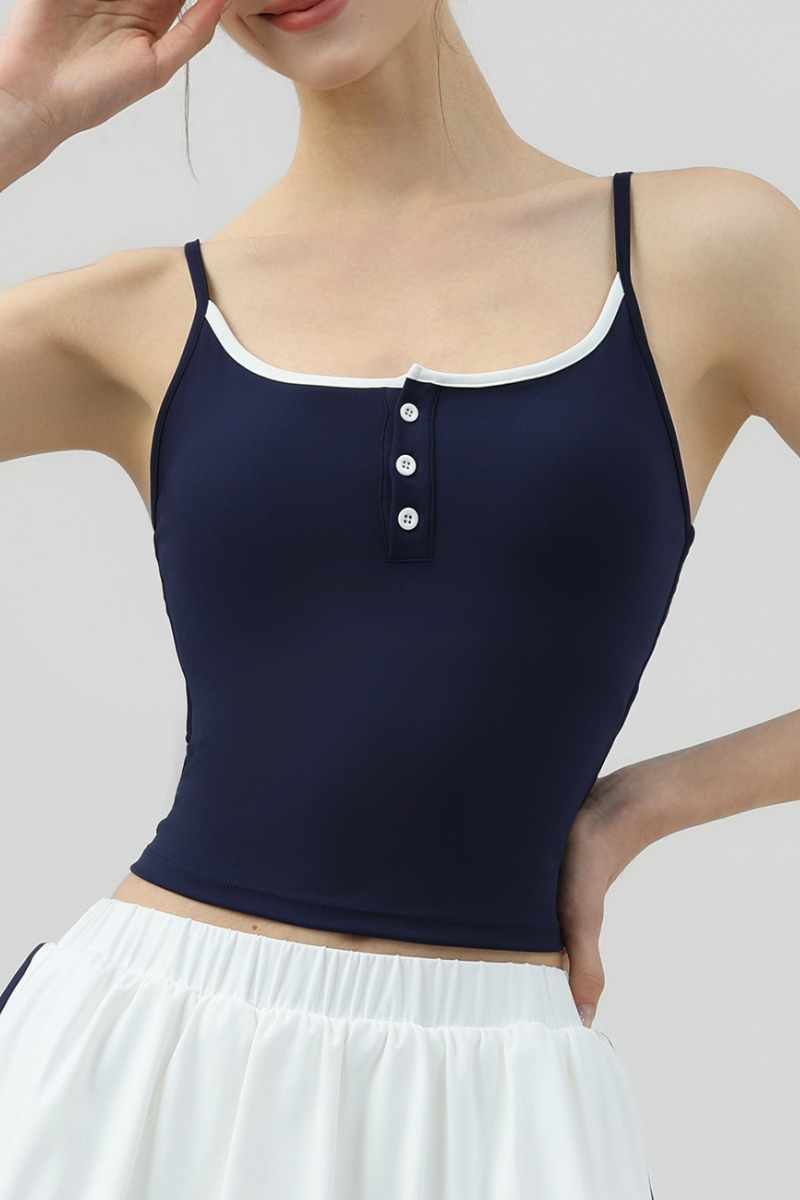 Women's Contrast Trim Button Front Thin Strap Workout Cami