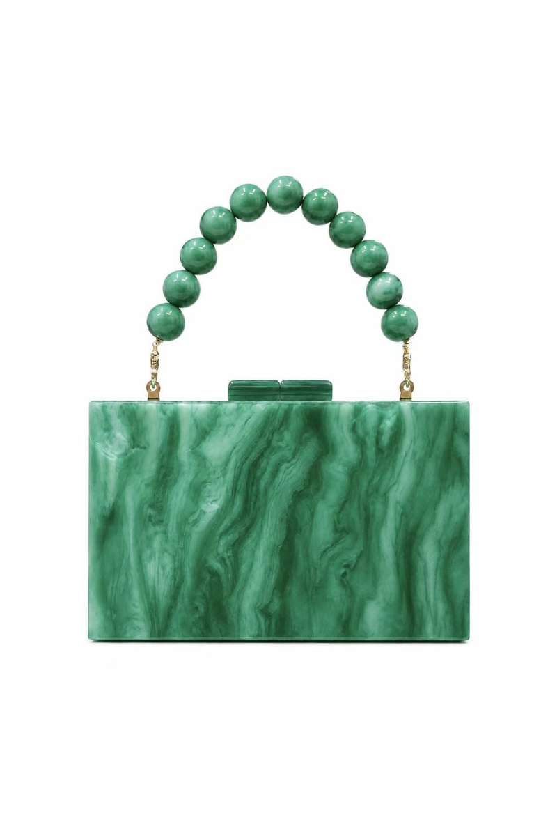 Women's Pearl Handle Acrylic Box Clutch Bag
